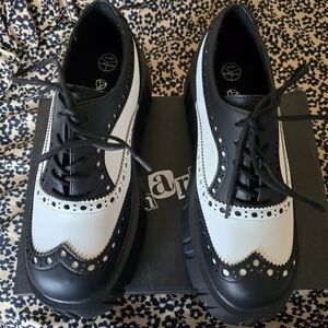 TUK ANARCHIC Black White Brogues Airship Platform Shoes Size Womens 11 Mens 9